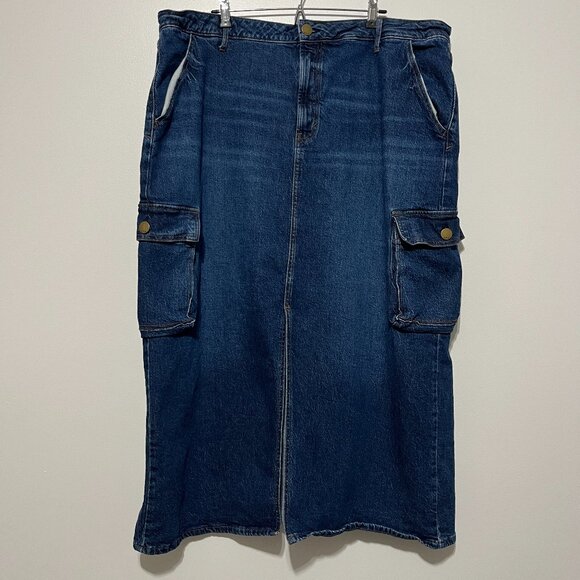 ANA Womens Denim Cargo Maxi Skirt Size 20W Front Slit Streetwear Y2K Utility - Picture 1 of 7